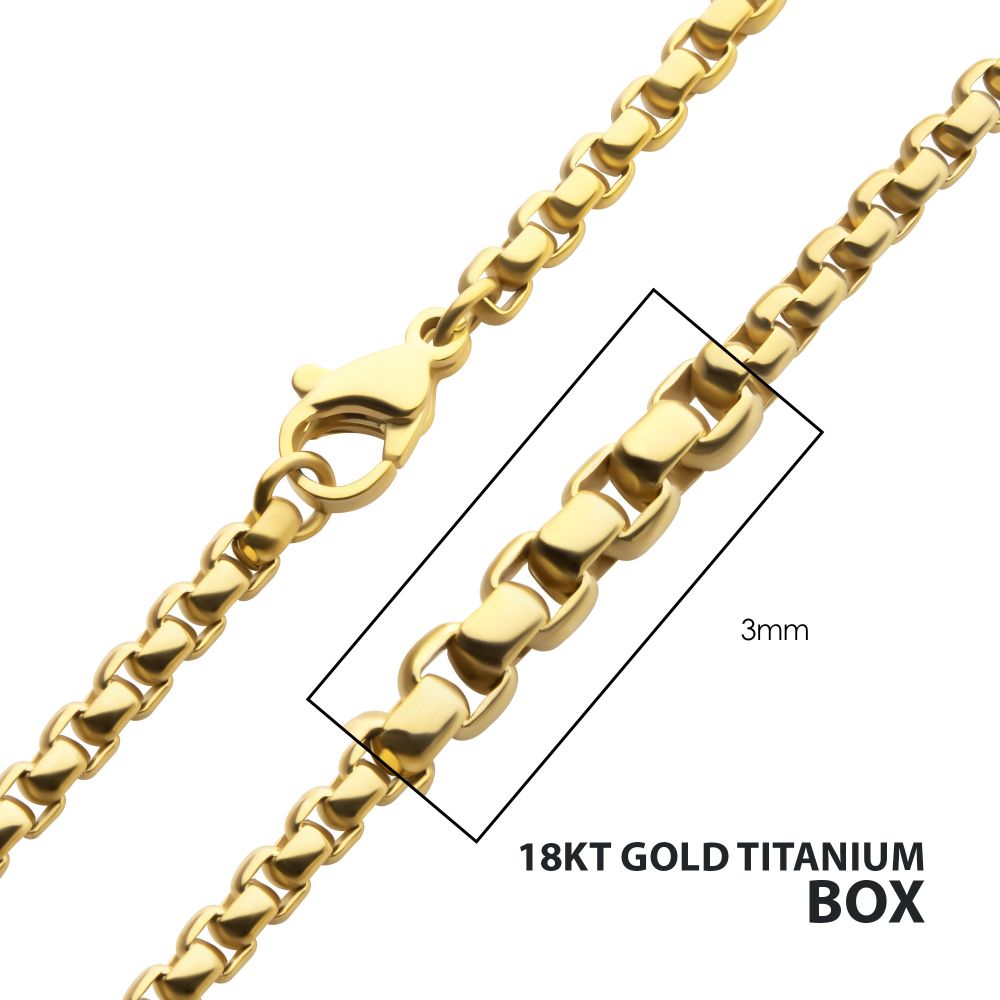 3mm 18Kt Gold IP Titanium Box Chain Necklace TIGNKCHN1303-18