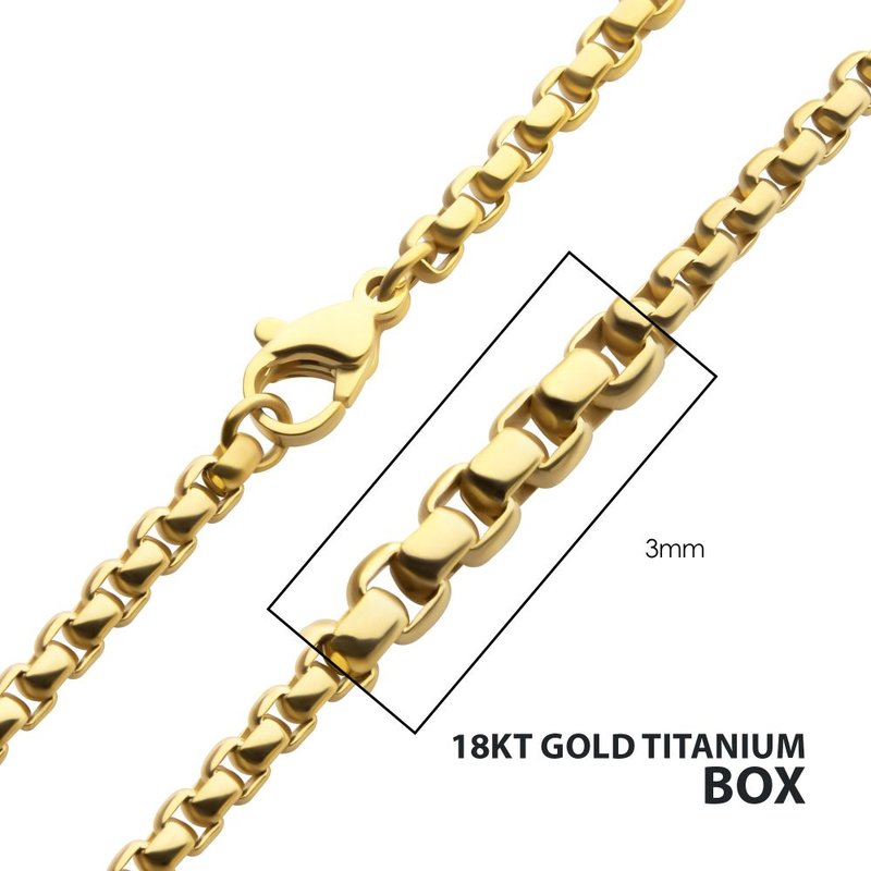 3mm 18Kt Gold IP Titanium Box Chain Necklace TIGNKCHN1303-18