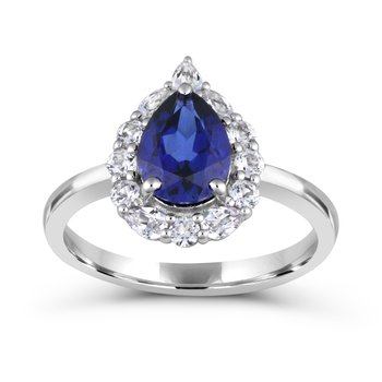 Sterling Silver Created Blue Sapphire and Created White Sapphire Ring R13428CSCWS