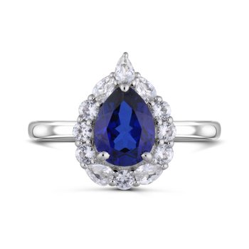 Sterling Silver Created Blue Sapphire and Created White Sapphire Ring R13428CSCWS