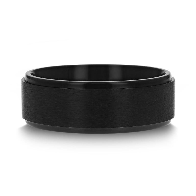 Thorsten BABYLON Flat Black Titanium Ring with Brushed Raised Center & Polished Edges - 8mm Thorsten BABYLON Flat Black Titanium Ring with Brushed Raised Center & Polished Edges - 8mm