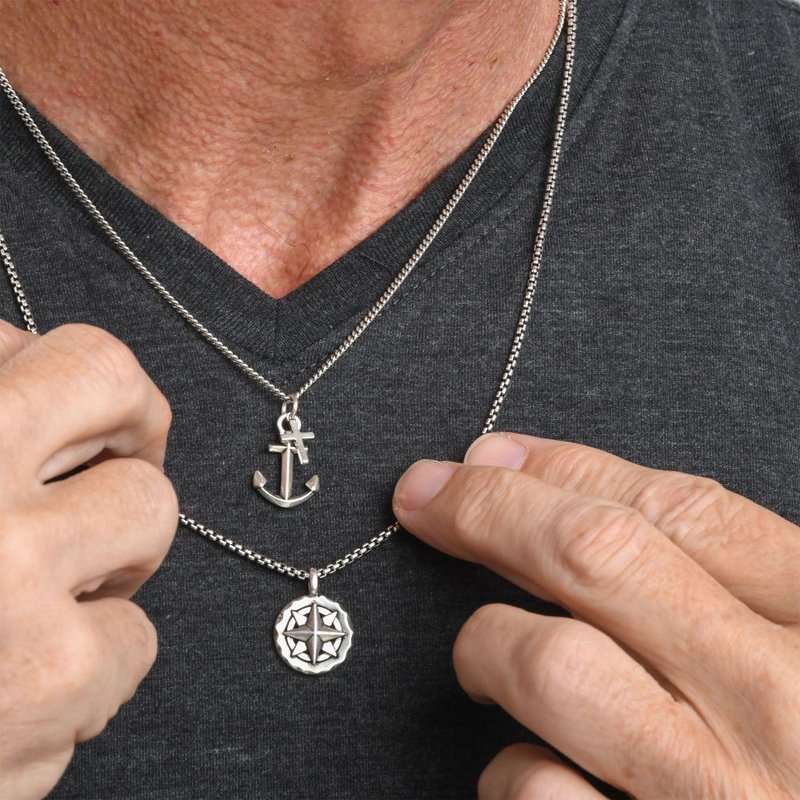 【完売品】316L Anchor Lncs Necklace INOX Jewelry 925 Silver Oxidized Anchor & Cross Duo Pendant with
