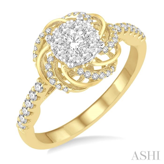 ASHI Round Shape Lovebright Diamond Flower Engagement Ring