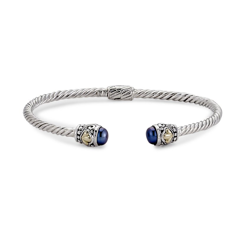 Samuel B STERLING SILVER/18K 3MM TWISTED CABLE BANGLE WITH BLUE