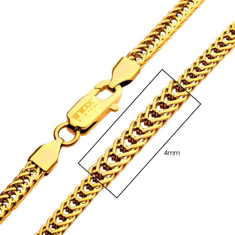 INOX Jewelry 4mm 18Kt Gold IP Foxtail Chain Necklace NSTC2004G