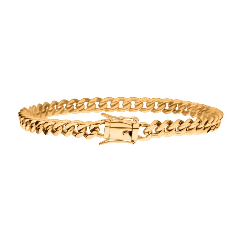 INOX Jewelry 6mm 18K Gold IP Miami Cuban Chain Bracelet