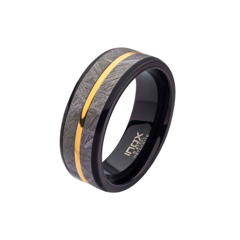仏哲 INOX Jewelry 8mm Gold IP & Meteorite Inlay Black IP Comfort