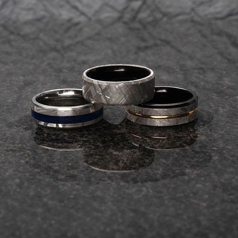 INOX Jewelry 8mm Gold IP & Meteorite Inlay Black IP Comfort