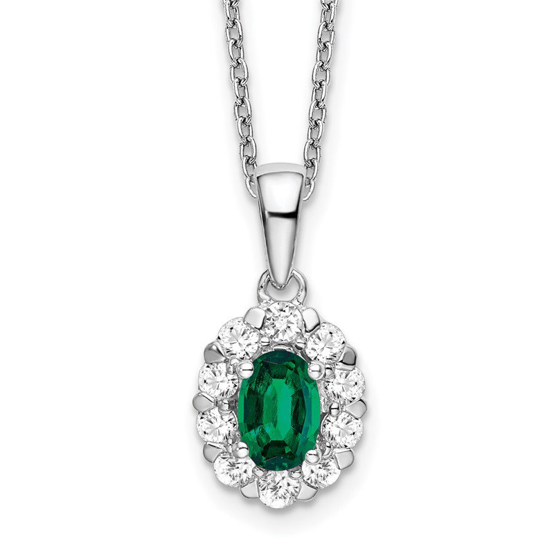 14K White Gold Lab Grown Diamond & Oval Emerald Pendant Necklace 14K White Gold Lab Grown Diamond & Oval Emerald Pendant Necklace