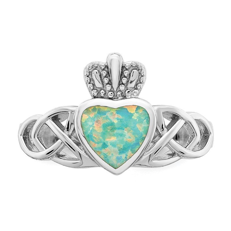 Sterling Silver Lab Created Opal Heart Crown Claddagh Ring Sterling Silver Lab Created Opal Heart Crown Claddagh Ring