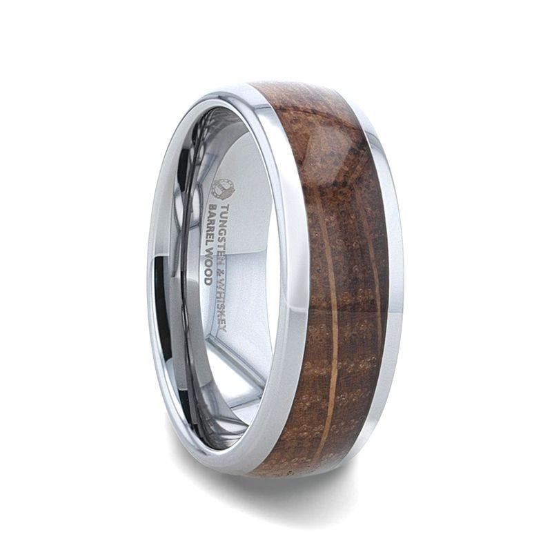 Thorsten MALT Whiskey Barrel Wood Inlaid Tungsten Men's Wedding Band With Flat Polished Edges Made From Genuine Whiskey Barrels - 8mm