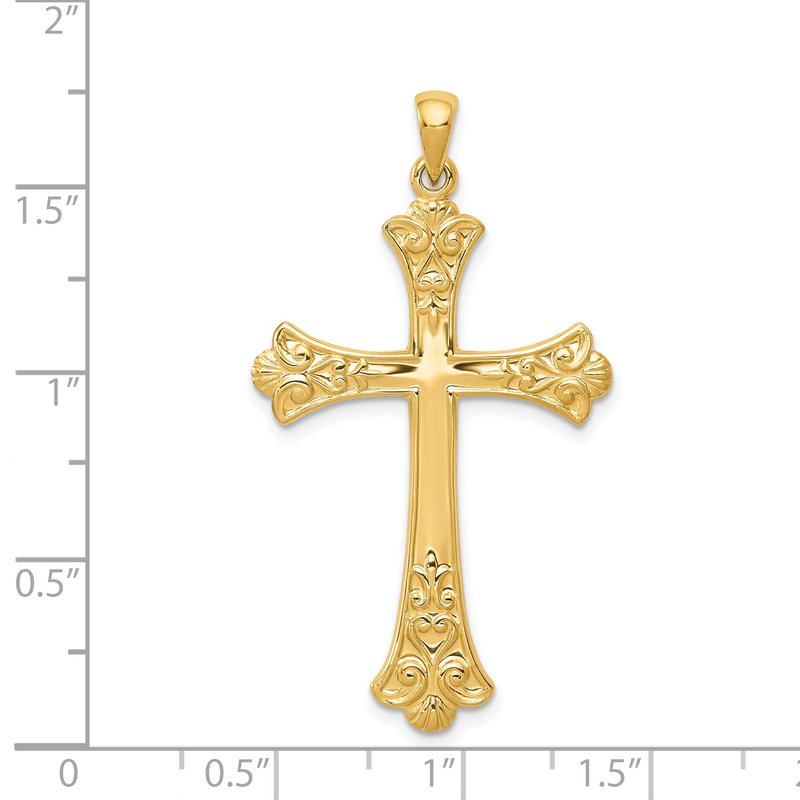 Quality Gold 14k Polished Fleur de Lis Cross Pendant XR1596