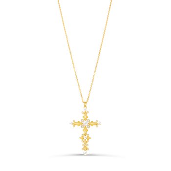 Cubic Zirconia with Pearl Accent Cross Pendant J452-JJP52818