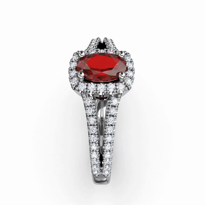 Split Shank Oval Ruby and Diamond Ring R1483R - Fana