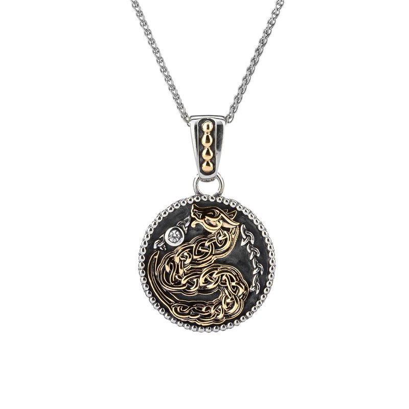 Keith Jack S/sil Oxidized + 10k CZ Medallion Dragon Pendant Small