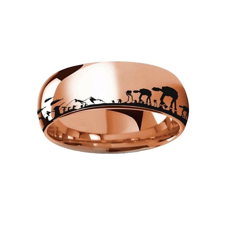 Thorsten Hoth Battle Star Wars Alliance Galactic Imperial Invasion ATAT ATST Tungsten Engraved Ring - 4mm - 12mm