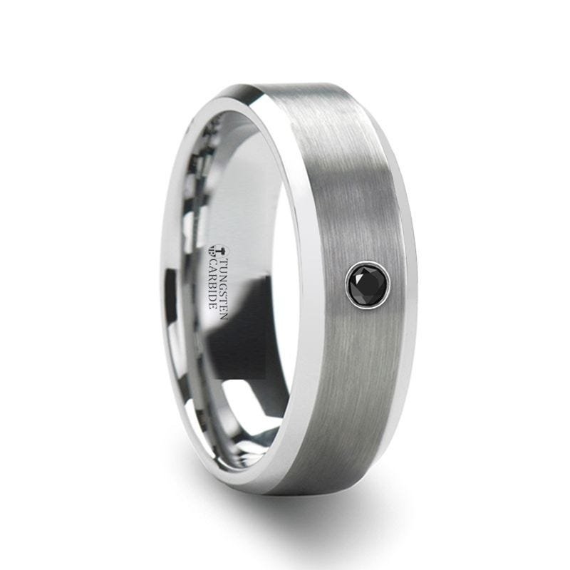 Thorsten LYSANDRA Black Diamond Brushed Tungsten Wedding Band with Polished Beveled Edges - 6mm & 8mm Thorsten LYSANDRA Black Diamond Brushed Tungsten Wedding Band with Polished Beveled Edges - 6mm & 8mm