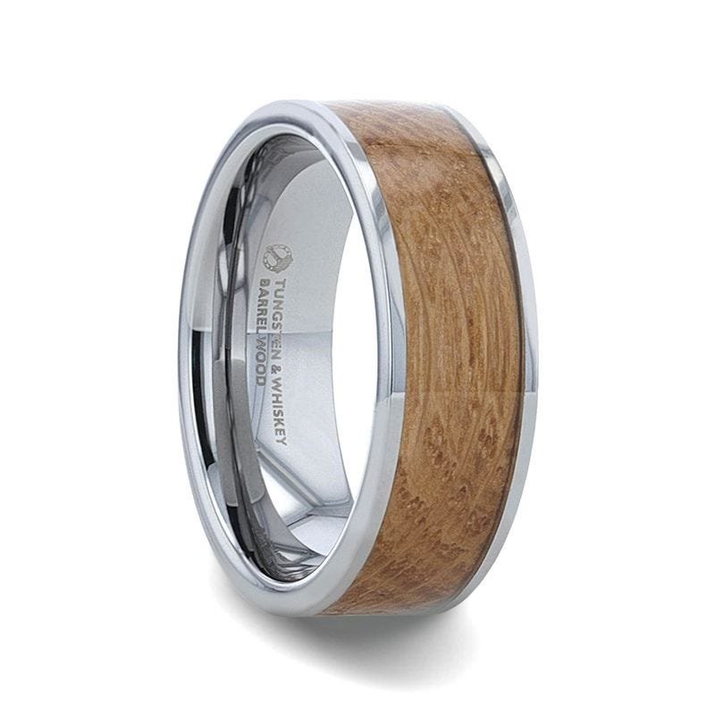 Thorsten STAVE Whiskey Barrel Wood Inlaid Titanium Men's Wedding Band With Domed Polished Edges Made From Genuine Whiskey Barrels - 8mm Thorsten STAVE Whiskey Barrel Wood Inlaid Titanium Men's Wedding Band With Domed Polished Edges Made From Genuine Whiskey Barrels - 8mm