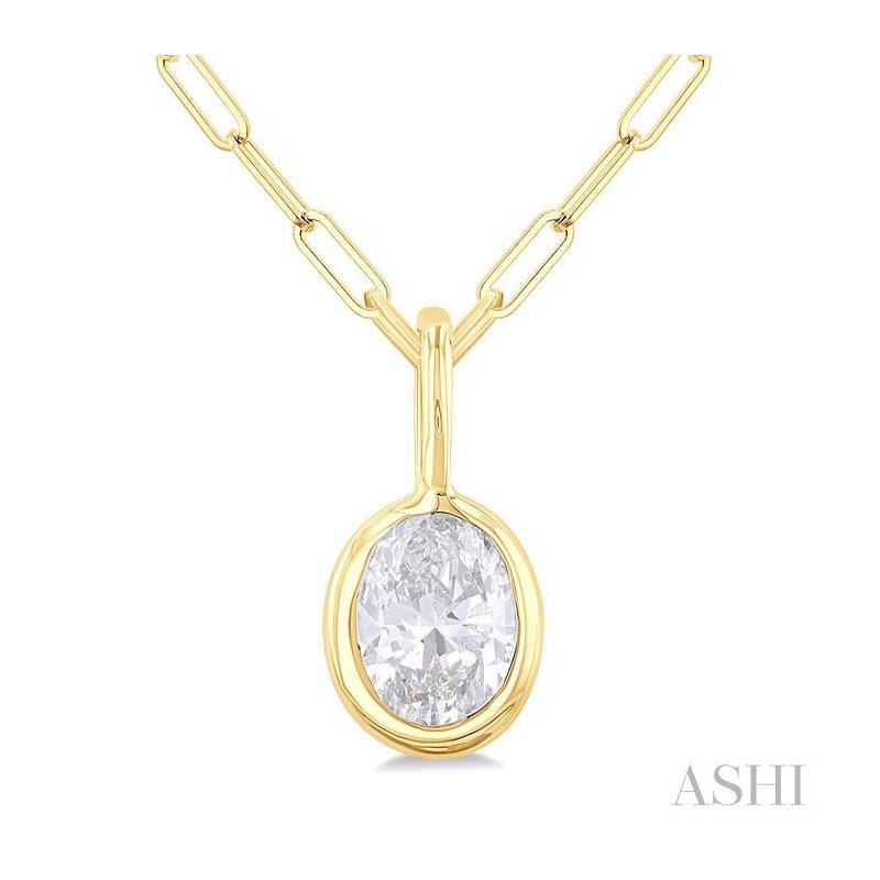 ASHI Oval Shape Bezel Set Paperclip Diamond Fashion Pendant