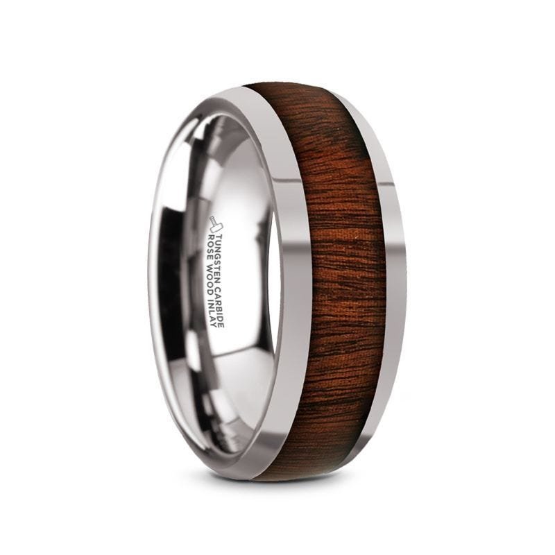 Thorsten DALBERG Tungsten Carbide Rosewood Inlay Polished Finish Men’s Domed Wedding Ring - 8mm Thorsten DALBERG Tungsten Carbide Rosewood Inlay Polished Finish Men’s Domed Wedding Ring - 8mm