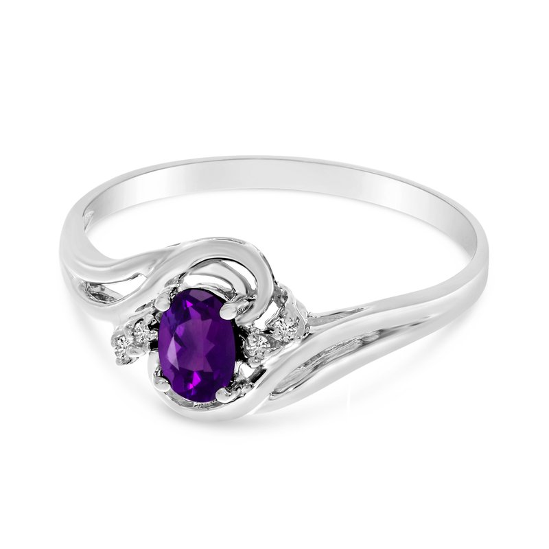 14K White Gold Oval Amethyst & outlet Diamond Ring