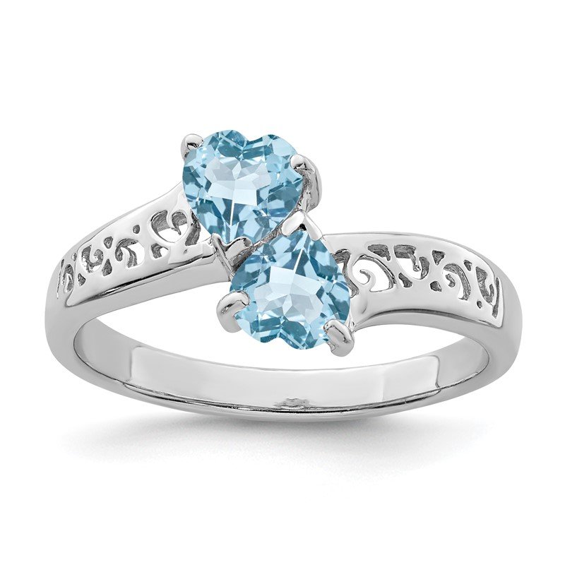 Sterling Silver Light Swiss Blue Topaz Heart & Diamond Ring