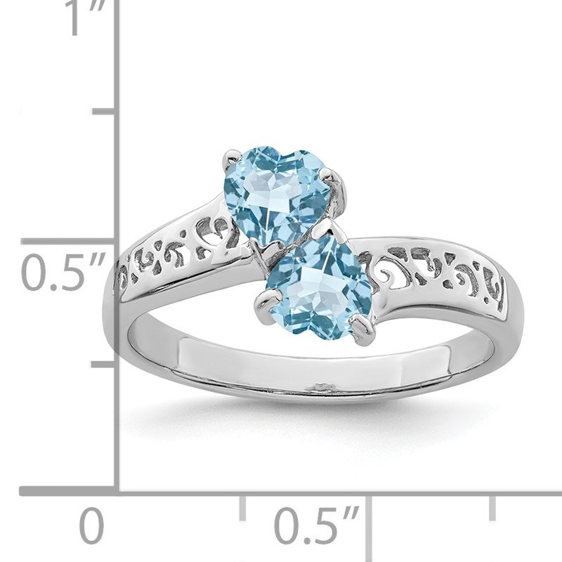 Sterling Silver Light Swiss Blue Topaz Heart & Diamond Ring