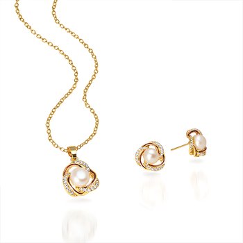 Goldtone White Pearl and Red Enamel Set ZJ452-JJS91843