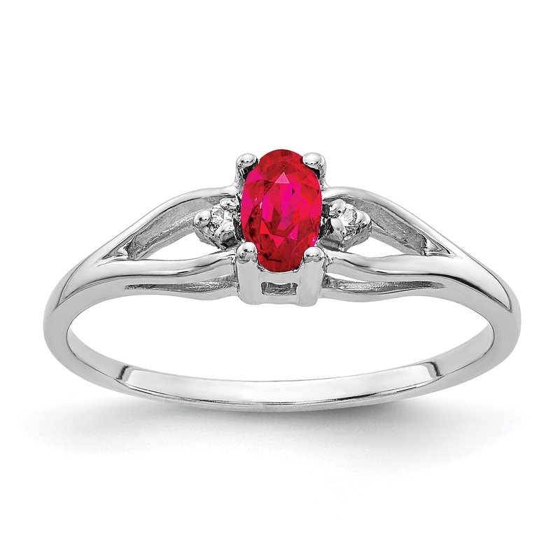 14k White Gold Oval 5x3mm Created Ruby And Diamond Ring 14k White Gold Oval 5x3mm Created Ruby And Diamond Ring