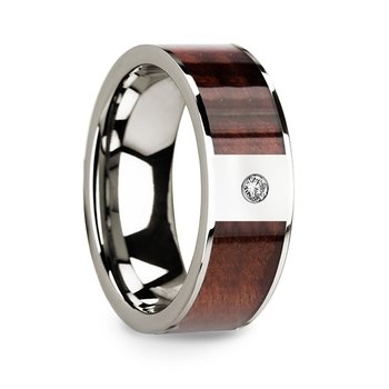 Thorsten Redwood Inlay 14k White Gold Wedding Ring with Diamond Center - 8mm Thorsten Redwood Inlay 14k White Gold Wedding Ring with Diamond Center - 8mm