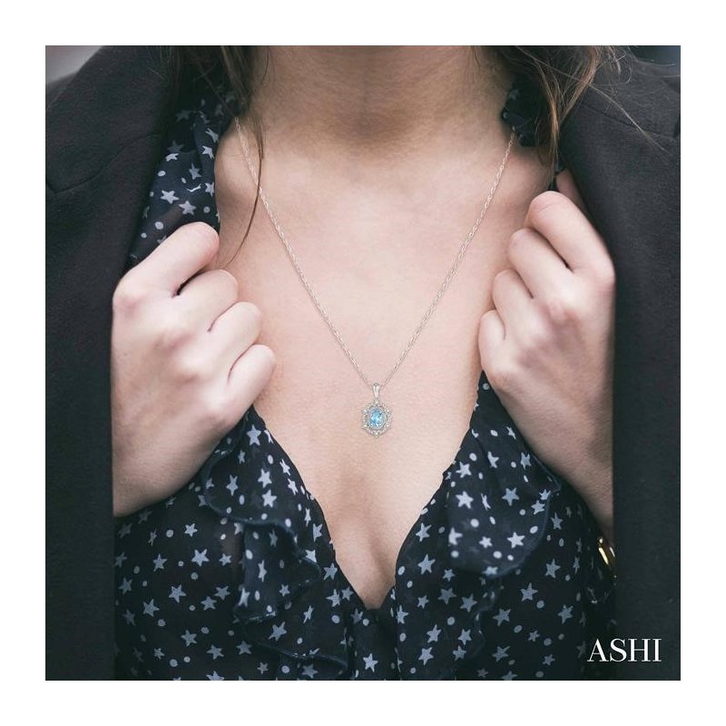 ASHI Oval Shape Gemstone & Diamond Pendant 61258SWTSPDAQWG