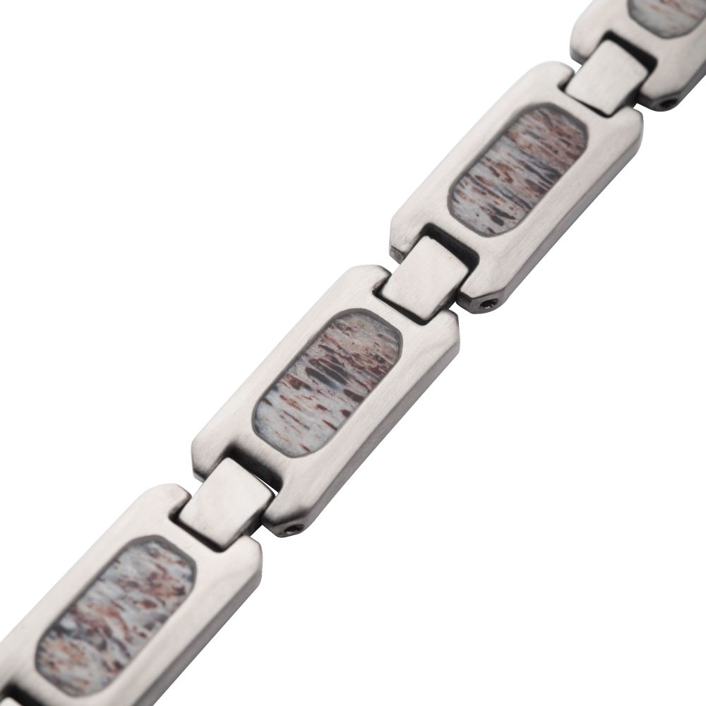 INOX Jewelry Matte Finish Stainless Steel Deer Antler Inlay Link