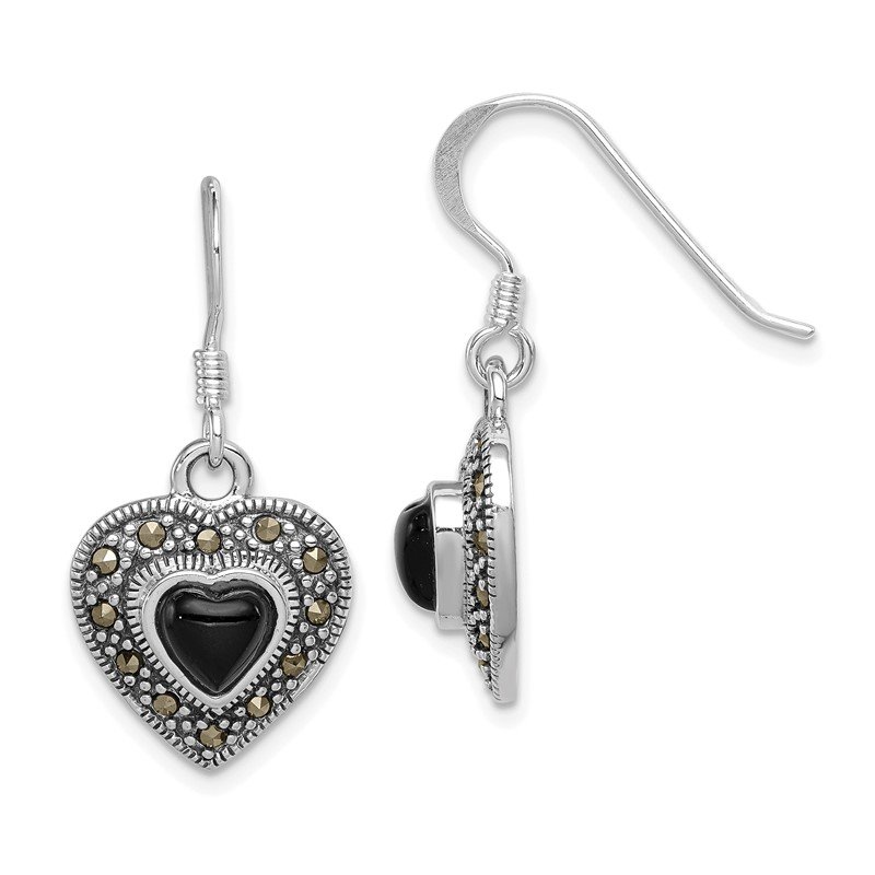 Sterling Silver Marcasite Heart Dangle Earrings Sterling Silver Marcasite Heart Dangle Earrings