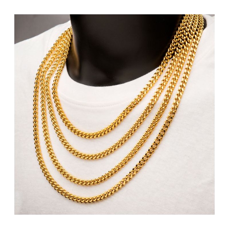 INOX Jewelry 8mm 18Kt Gold IP Miami Cuban Chain Necklace INOX Jewelry 8mm 18Kt Gold IP Miami Cuban Chain Necklace