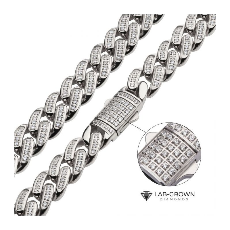 INOX Jewelry 12mm Steel Miami Cuban Chain Necklace with CNC