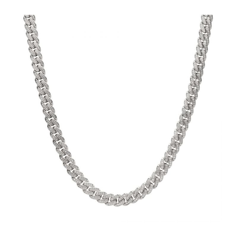 INOX Jewelry 12mm Steel Miami Cuban Chain Necklace with CNC