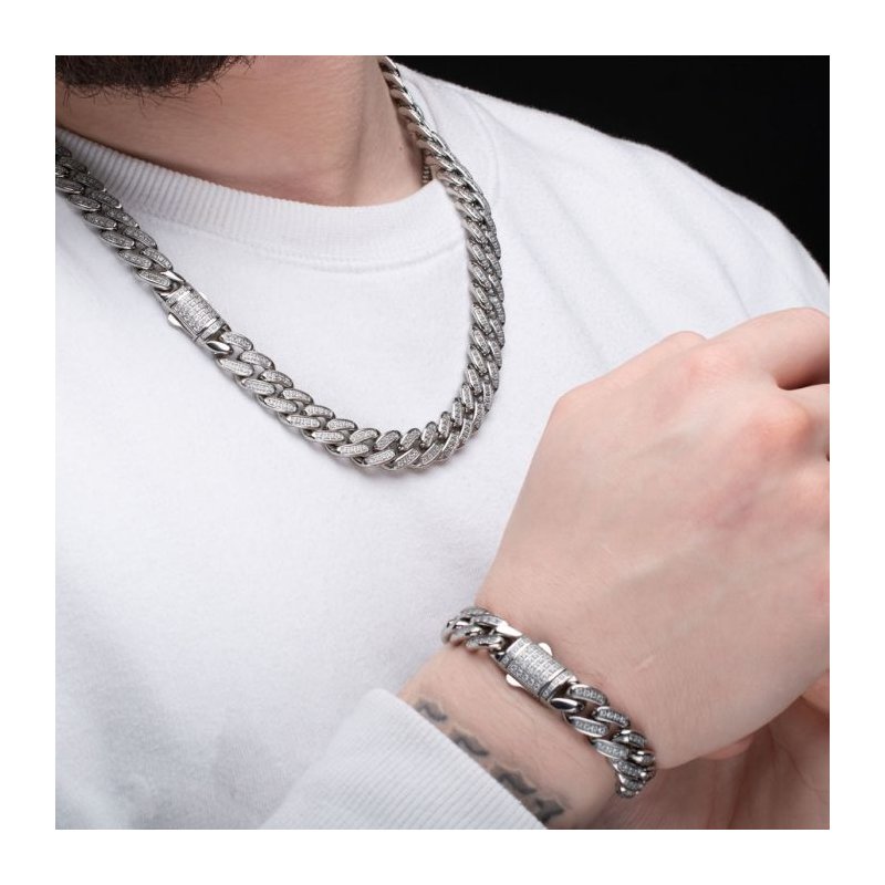 INOX Jewelry 12mm Steel Miami Cuban Chain Necklace with CNC