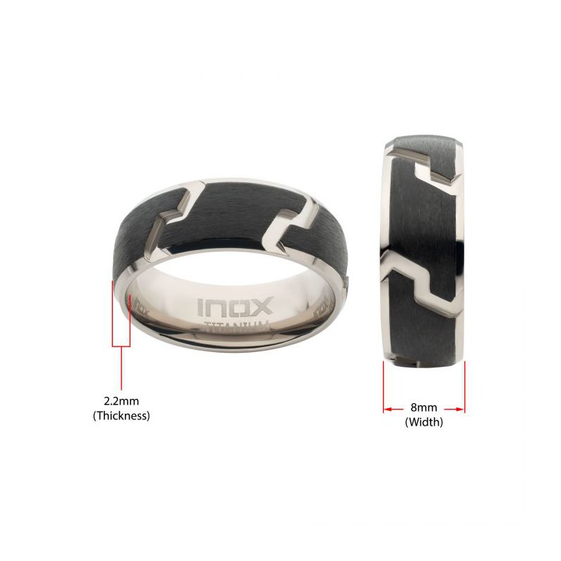 INOX Jewelry Black IP Titanium Tread Pattern Ring with Half