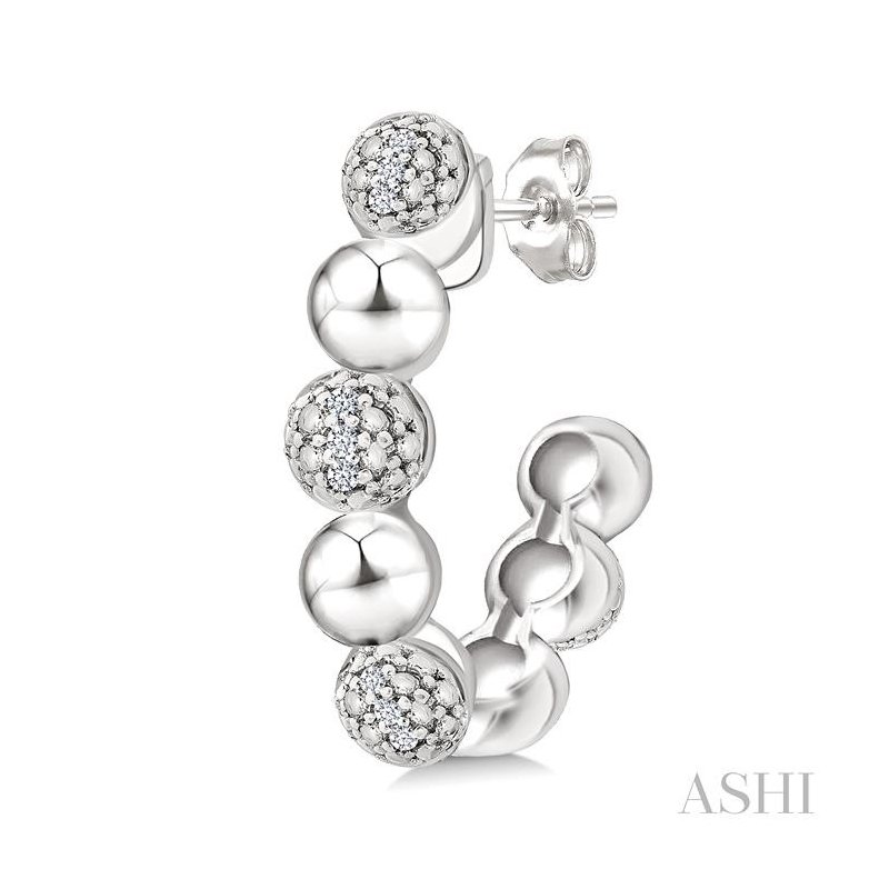 ASHI Silver Bold Bead Diamond Half Hoop Earrings