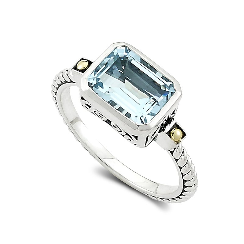 Samuel B STERLING SILVER/18K EMERALD CUT RING WITH BLUE TOPAZ 63333R.BT ...