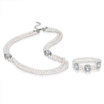 Silvertone Pearl and Swarovski Crystal Jewelry Set ZT494-TY2838