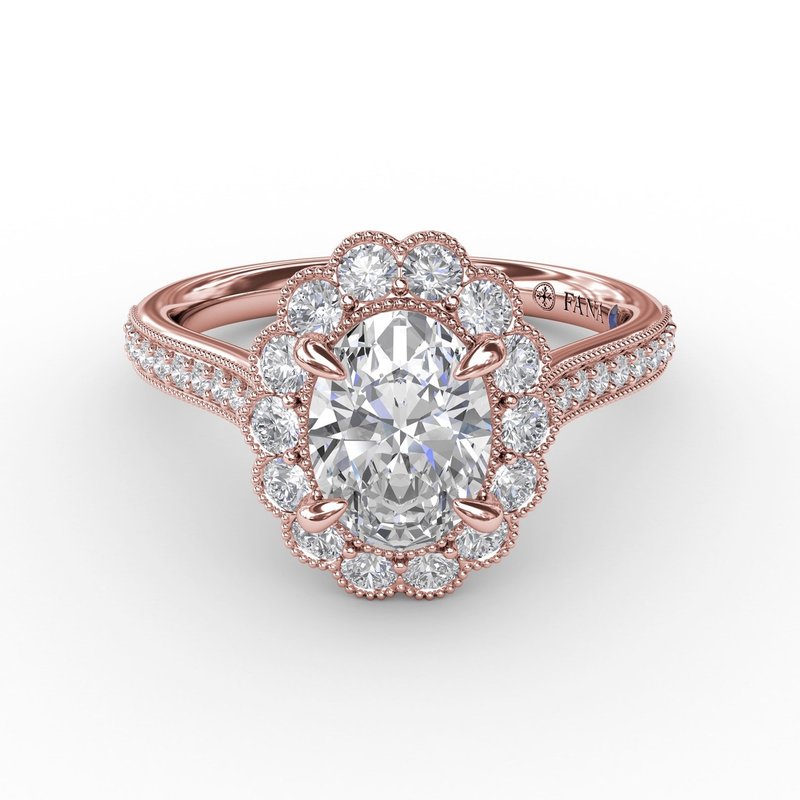 Scalloped Rim Rings Vintage Scalloped Halo Oval Engagement Ring With Milgrain Details S3204 ...
