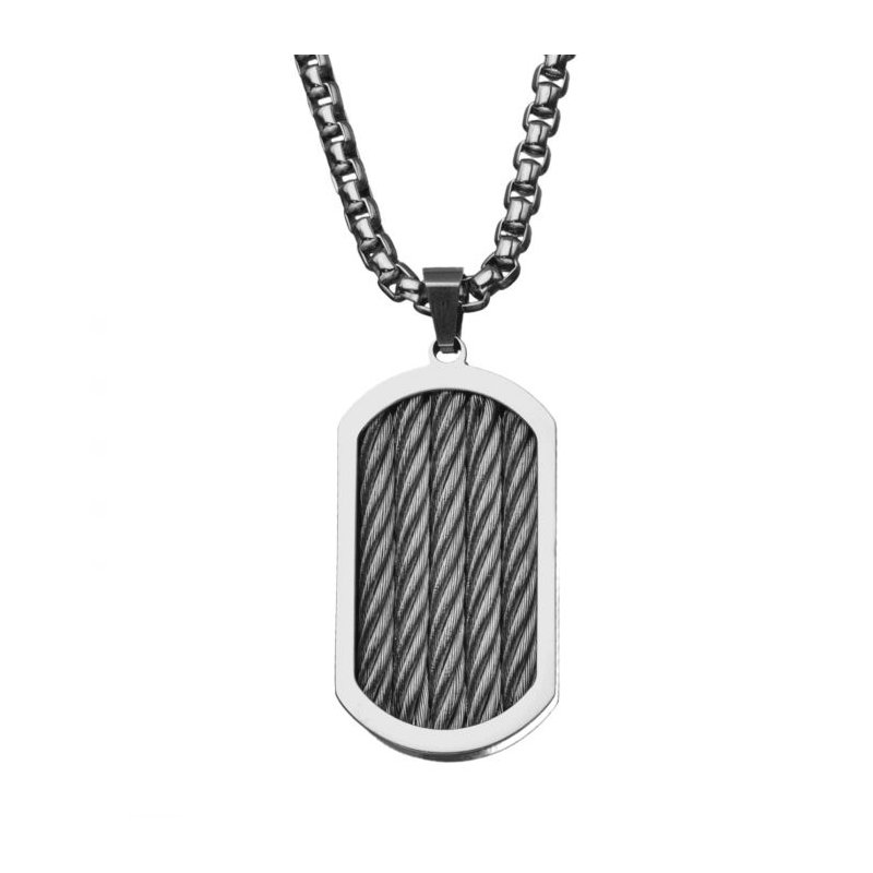 INOX Jewelry Three Cable Chunky Inlayed Dog Tag Pendant SSP6211NK