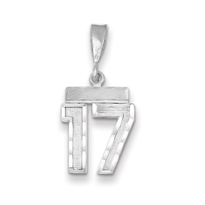 Quality Gold 14kw Small Brushed Diamond-cut Number 17 Charm