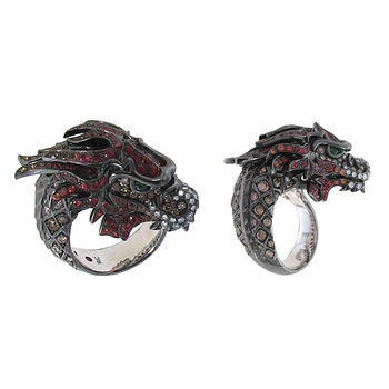 Roberto Coin 18Kt Gold Diamond, Sapphire And Garnet Dragon