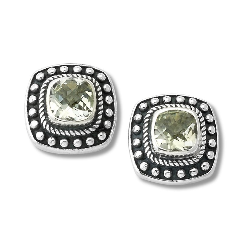 Samuel B STERLING SILVER CUSHION GREEN AMETHYST BEADED DESIGN STUD