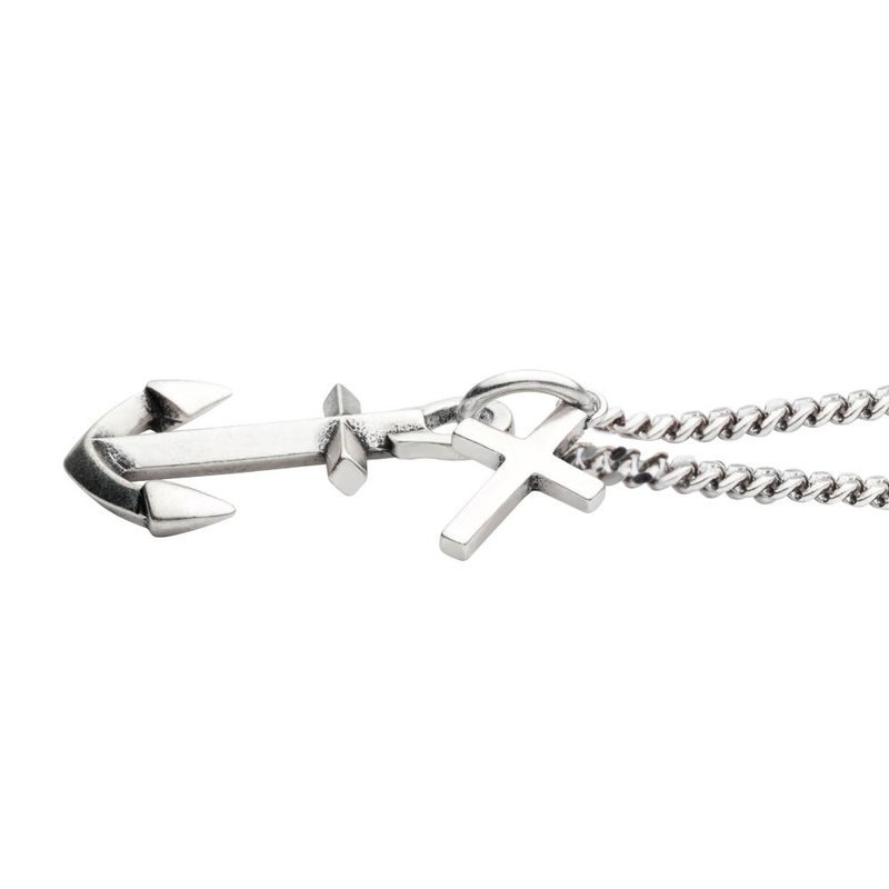 INOX Jewelry 925 Silver Oxidized Anchor & Cross Duo Pendant with