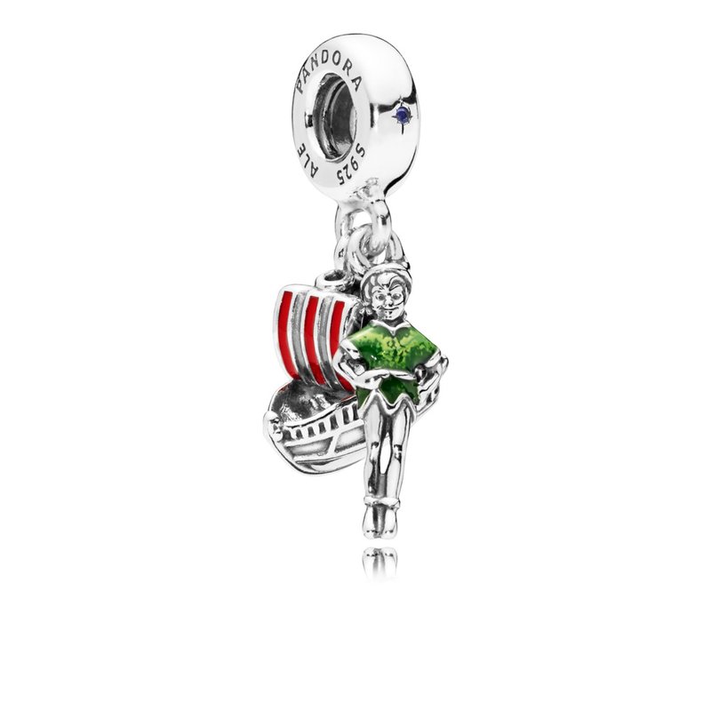 PANDORA Disney Parks Peter Pan silver dangle with green, red