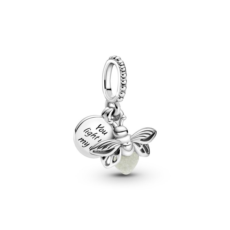 Pandora Firefly sterling silver dangle with milky green ...