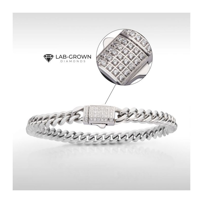 INOX Jewelry 6mm Steel Miami Cuban Chain Bracelet with CNC Precision Set Lab grown Diamonds Double Tab Box Clasp DMNSTC2106 8 RingMaster Jewelers